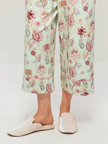 LUVLETTE Basics 女款軟棉綠色花卉印花鈕扣上衣與長褲家居服套裝，輕盈透氣睡衣，附口袋圖案設計 - 綠色 - 查看 8