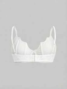 ROMWE Plus Size Gothic Lace Floral Bralette & Wireless Bra - White - View 2