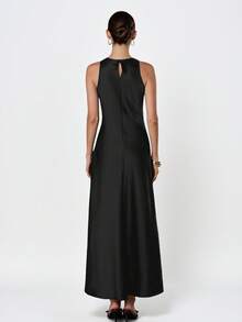 Aveloria Modichic Vestido Feminino Slim Fit Longo de Cetim com Gola Halter Sem Mangas Gola Alta Elegante Minimalista Formal Aniversário Jantar Bar Festa Preto Liso Baile de Formatura Verão - Preto - Visão 5