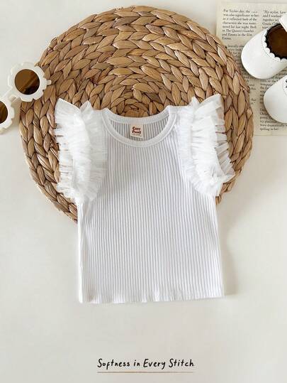 Cozy Pixies Baby Girl Solid Color Knit Soft Round Neck Short Sleeve Pullover Top, Versatile & Comfortable