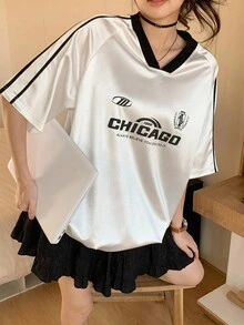 Dazy Kids Teen Girls V-Neck Raglan Sleeve Casual Loose Fashion Printed T-Shirt - White - View 1