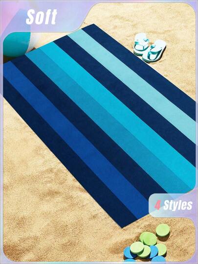 SHEIN 1PC Extra Large Blue & White Striped Beach Towel, Super Soft & Lightweight Microfiber, Quick Dry, Ideal For Beach, Pool, Hot Tub | Travel Set, Pool Must-Have | Striped Pattern | Pill-Resistant Fabric, Beach Towel