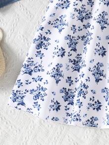 SHEIN Set de 2 piezas de chaleco de mezclilla y vestido camisola con estampado floral colorido para niñas preadolescentes, primavera/verano - Multicolor - Ver 9