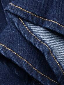 DAZY 女士牛仔衬衫（带领）搭配宽松牛仔裙，韩版休闲套装 - 藍色 - 查看 7