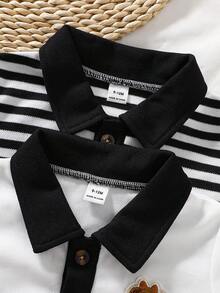 SHEIN 两件套男婴卡通熊印花 Polo 衫和短裤休闲套装 - 彩色 - 查看 4