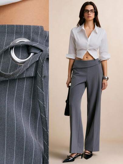 Poéselle Randiga dambyxor med vikbar midja och utsvängda ben, pendlarmodell