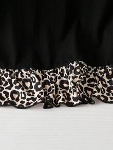 Linhara Plus Size Summer Casual Leopard Print Ruffle Trim T-Shirt Leopard Print Top Black Leopard Print Top - Black - View 4
