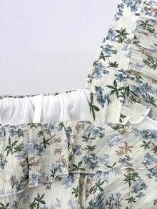 Sweetra Plus Size Women Casual Ditsy Floral Square Collar Ruffle Hem Blouse - Multicolor - View 5