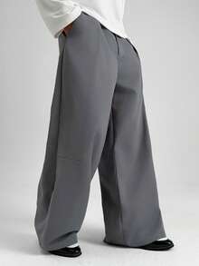 PAVTROS Men's Solid Color Pleated Casual Loose Wide-Leg Pants - Dark Grey - View 6