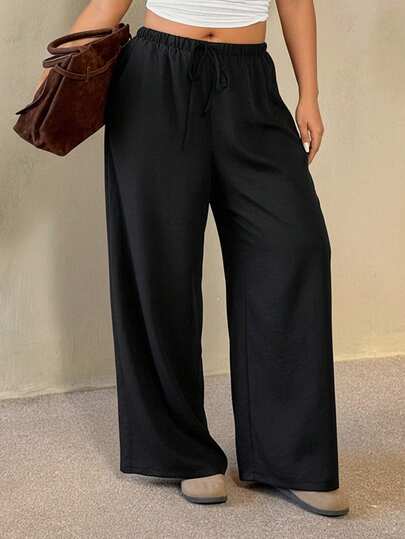 Auralis Plus Size Women Casual Retro Satin Pants, Versatile Brown Maillard Color, Suitable For Daily Wear, Office, Work, Party And Dates