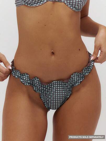 Musera Resort Braguitas de bikini con estampado de cuadros y volantes arrugados, para verano, playa, vacaciones, uso diario, sexy y lindo, viaje Bambola