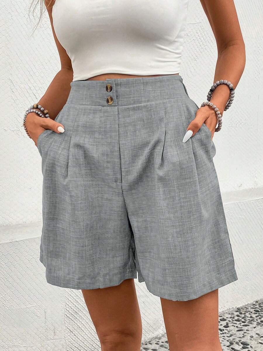 EMERY ROSE Women's Casual Pleated Pocket Shorts, Summer - Light Grey - View 1
