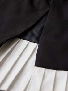 Revavyn New Elegant Women Fitted Colorblock Satin Hem Pleated Waist Blazer Jacket - Black - View 7