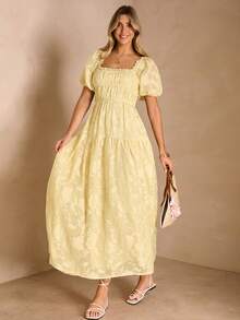 Enchnt Đầm ngắn tay in họa tiết dành cho nữ, kiểu dáng thường ngày. - Butter Yellow - Xem 5