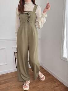 FRIFUL Women's Tie-Up Minimalist Design Casual Jumpsuit, Versatile For Summer - Green - View 5