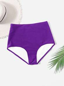 SHEIN Swim Basics Đồ bơi bikini màu trơn dành cho nữ - Màu đỏ tím - Xem 5