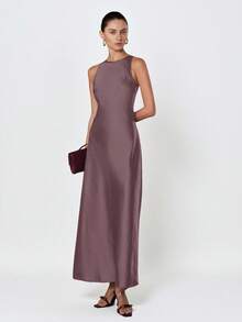 Aveloria Modichic Minimalist Elegant Asymmetric Bias Cut Double-Sided Satin-Like Acetate Fabric A-Line Sleeveless Dress For Women - Dusty Purple - View 6