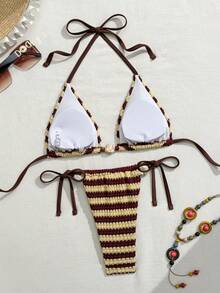 Bonvoyette Elegant Fashionable Sexy Striped Bikini Set, Summer - Multicolor - View 7