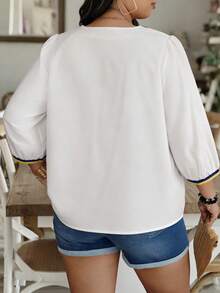 Weeklong Random Print Plus Size V-Neck Long Sleeve Shirt - Multicolor - View 2