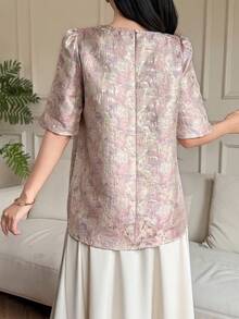 DAZY Women's Elegant Textured Loose Puff Sleeve Blouse - Pink - View 3