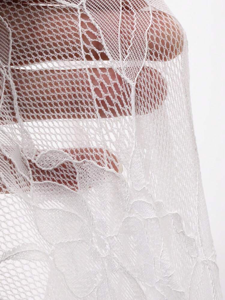 Women's Sexy Lace Hollow Long Sleeve Blouse With Ruffle Hem