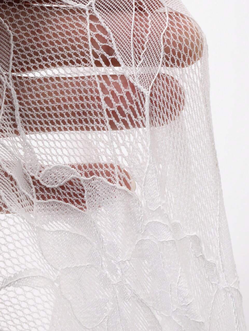 Women's Sexy Lace Hollow Long Sleeve Blouse With Ruffle Hem
