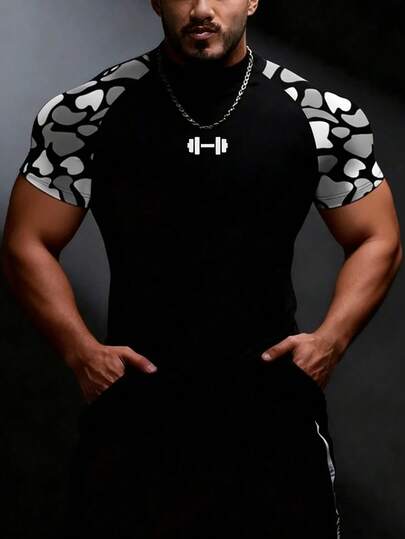 Manfinity Sport PWRUP Men's Camouflage Print Crew Neck Slim Fit Summer Short Sleeve Athletic T-Shirt