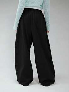 COUREZ Pantalones de chándal holgados y abombados de tiro bajo / Ropa de invierno Y2K para mujer Pantalones anchos Pantalones de chándal para mujer Conjuntos de verano para mujer - Negro - Ver 2