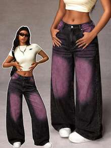 Jeanoix Quần jeans ống rộng dáng rộng, chất liệu vintage, cỡ lớn, kiểu dáng thường ngày. - màu đen - Xem 1