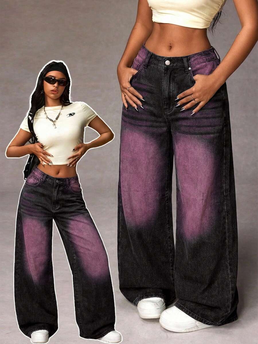 Jeanoix Quần jeans ống rộng dáng rộng, chất liệu vintage, cỡ lớn, kiểu dáng thường ngày. - màu đen - Xem 1