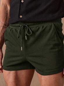 HIMLAND Men's Casual Drawstring Waist Solid Color Shorts,5 Inch Inseam Olive Green Summer Jogging Shorts,Versatile Daily Commute Beach Pambahay Micro Shorts - Olive Green - View 5