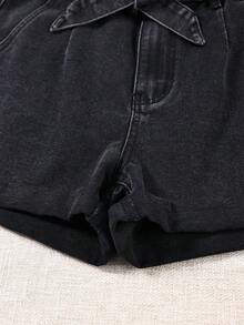 Breezaya Quần short denim nữ dáng rộng, thoải mái, đa năng, có túi và xếp ly. - màu đen - Xem 5