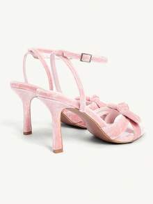 CUCCOO CHICEST 白色水晶装饰蝴蝶结高跟凉鞋，优雅休闲派对约会婚礼场合女鞋，春季新娘鞋 - 粉色絲絨 - 查看 5