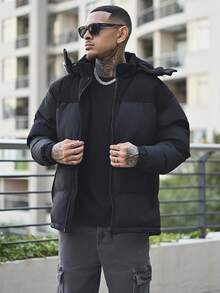 Devon Thys Men's Long Sleeve New Windproof Thickened Warm Casual Hooded Padded Coat - Black - View 4