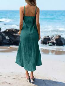 Sylviya Women's Casual 3D Floral Halter Slit Dress - Navy Blue - View 2