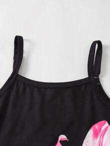 SHEIN 少女字母印花运动休闲吊带黑色可调节连体衣 2025 返校季儿童大学服装和校园运动服 - 黑色 - 查看 4