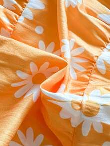Vintaside Kids Vestido de verano con volantes, estampado floral de margaritas y dobladillo escalonado para niña en vacaciones a la playa - Amarillo - Ver 4