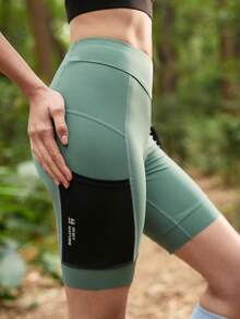 In My Nature Women's New Outdoor Sports Anti-Slip Shock-Absorbing Mesh Patchwork Pocket Cycling Pants, Green - Green - View 4
