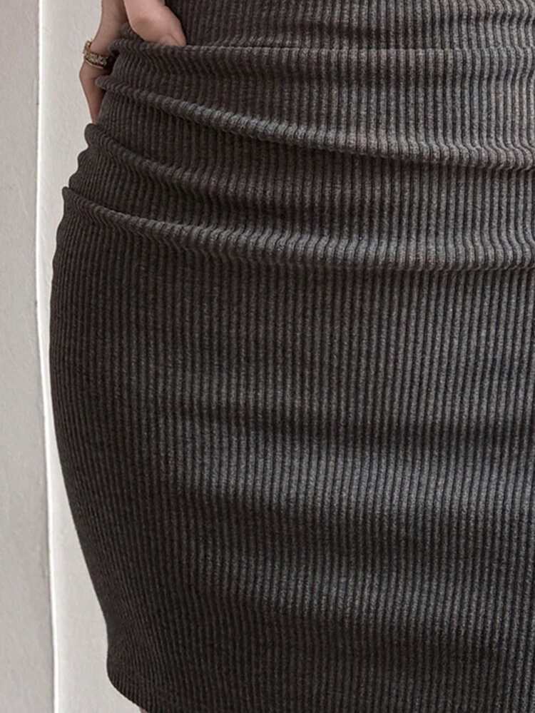 Women's Solid Color Collared Short Sleeve Pocket Pleated Ribbed Dress Summer Sundress