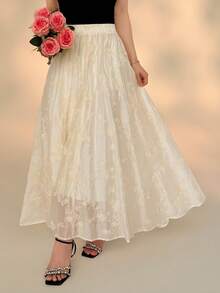 DAZY Women's Elegant Floral Embroidered Skirt - White - View 2