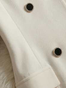 SHEIN Franclia 女士短袖连衣裙，撞色领，黑色滚边，双排扣设计 - 杏色 - 查看 4