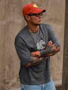 DAZY 男士短袖圆领T恤，灰色印花，夏季款 - 灰色 - 查看 6