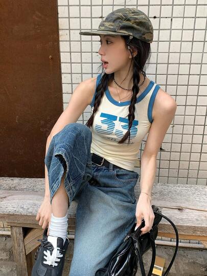 DAZY 女士撞色韩版字母图案复古背心