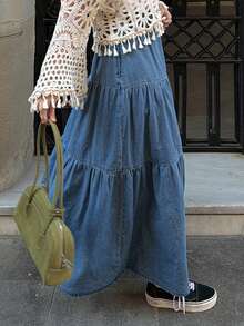 DAZY Loose Denim A-Line Skirt For Women - Blue - View 2