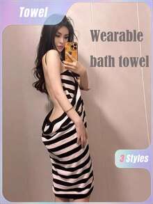 SHEIN 1PC Sexy Suspender Bath Towel, Adjustable Shoulder Strap, Can Wear Absorbent Quick Drying Bath Towel, Long Shower Pajamas, Wrapped Women's Towel Dress Bath Towel Back To School - Multicolor - View 1