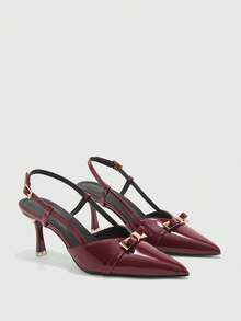 CUCCOO BIZCHIC Tacones altos elegantes de diseño con hebilla y punta afilada para mujer - Burdeos - Ver 7