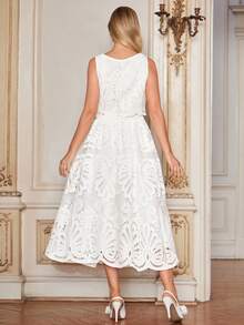 Amorya Bộ đồ 2 món dành cho nữ, màu trơn, chất liệu ren tan trong nước, gồm áo vest và chân váy. - trắng - Xem 3