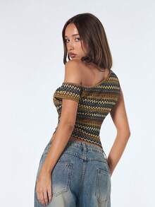 Sweetina Women's Casual Striped Asymmetric Collar Slim Fit Blouse, Summer - Multicolor - View 2