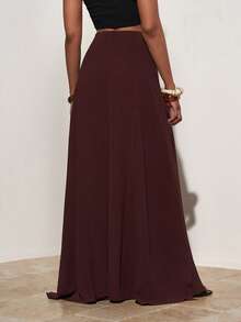 Zivah 春夏新品上市，适合生日派对、毕业季、日常出行、休闲度假、邮轮旅行、海滩日光浴、网络热销、圣诞节、休闲优雅、通勤聚会等各种场合。采用系带设计，阔腿裤型，女士褶皱纹理面料，棕色裤子-A - 棕色 - 查看 2