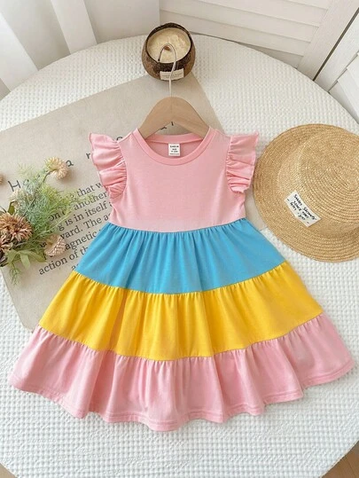 SHEIN 女婴针织撞色拼接连衣裙
